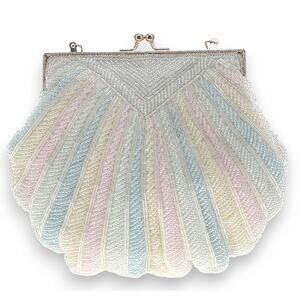Pastel rainbow beaded clamshell handbag